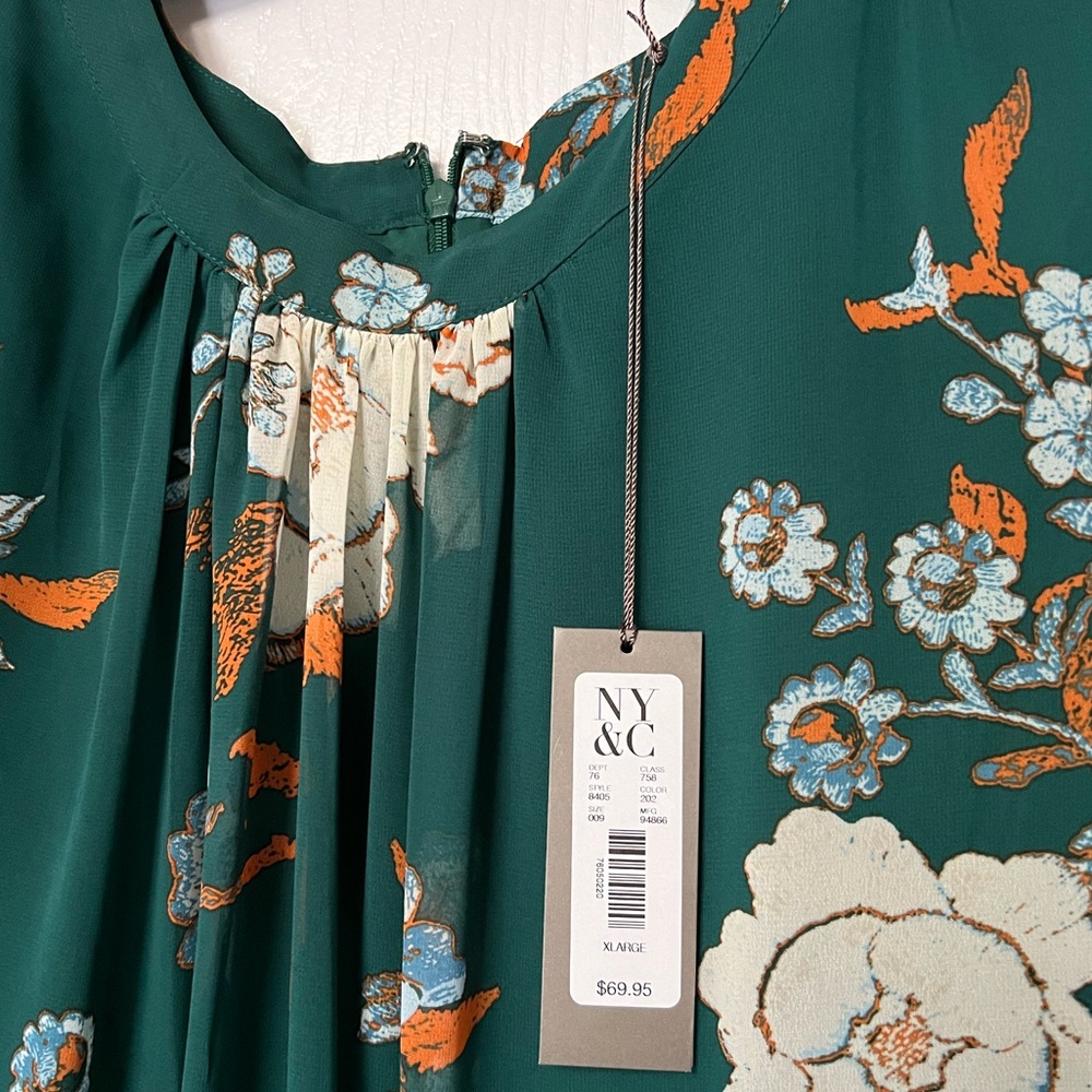 NWT NYC green floral dress with sheer sleeves
